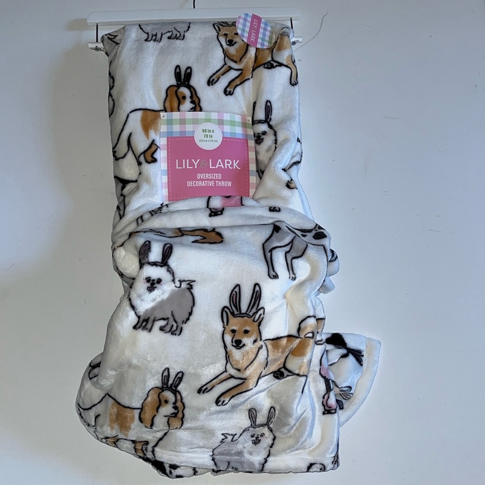 Dogs in Easter Bunny Ears Throw Blanket 60x70" Dog print soft NWT